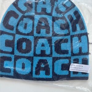 Coach Light Blue and Dark Blue Checkered Beanie